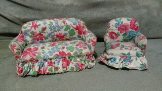 Old Vintage Or Antique Dollhouse Furniture Mini Couch Chair Boston Store Floral