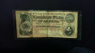 1864 $500 Dollar Bill Confederate States Of America Note T - 64 Stonewall Jackson