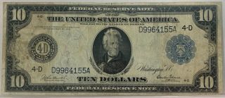 1914 $10 Federal Reserve Note Cleveland Ohio Pcgs Apparent Fine 15 Blue Seal