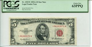 Fr 1533 Star 1953a $5 Legal Tender Note 63 Choice