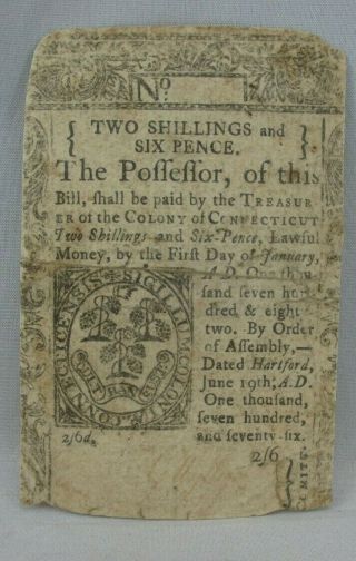 Connecticut Colonial Note 2 Shillings & 6 Pence June 19,  1782