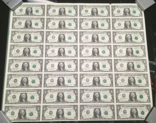 2003 Uncut Sheet Of 1 Dollar Bills = Bureau Of Engraving = 32 Crisp Notes =