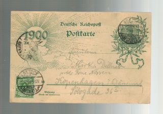 1899 Rostock Germany 1900 Sunrise Postal Stationery Postcard Cover To Denmark