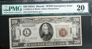 1934 A $20 Hawaii Wwii Emergency Issue Pmg 20 Very Fine Fr 2305