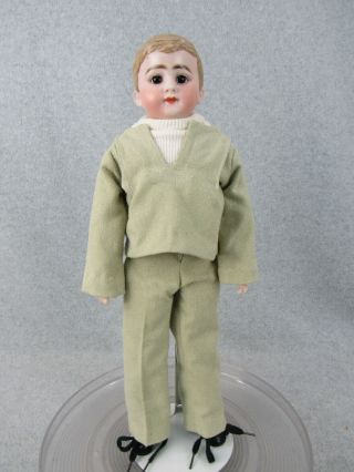 15 " Antique German American Schoolboy Bisque Shoulder Head Doll With Glass Eyes