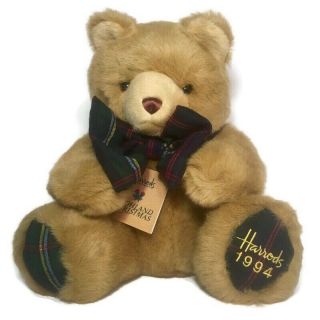 Harrods 1994 13 " Highland Christmas Bear Footdated W/tag Displayed Plush