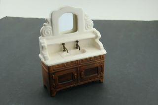 Sonia Messer Miniture Dollhouse Bathroom Sink With Mirror & Faucets Japan 1:12