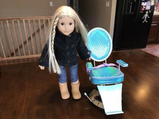 American Girl Doll Salon Chair,  Turquoise,  Cushioned Seat And Back