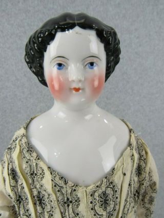 15 " Antique German China Shoulder Head Doll With 1860s Flat Top Hairstyle