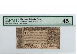 Colonial Note: Maryland $1/3 April 10,  1774 Fr Md - 63 Pmg 45 19 - C402