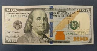 2009 $100 Dollar Bill Trinary Federal Reserve Note With 5 Of A Kind 7 