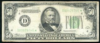 Fr.  2102 - D 1934 $50 Fifty Dollars Star Federal Reserve Note Cleveland,  Oh