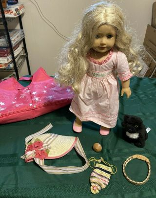American Girl Doll Caroline Abbott,  Cat Inkpot,  Accessories And Ag Carrying Bag.