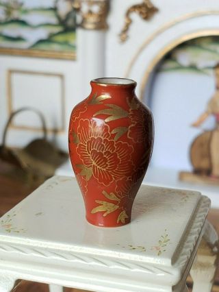 Vintage Dollhouse Miniature Artisan Porcelain Vase Japan Signed 1:12