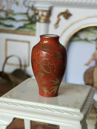 Vintage Dollhouse Miniature Artisan Porcelain Vase Japan Signed 1:12 2