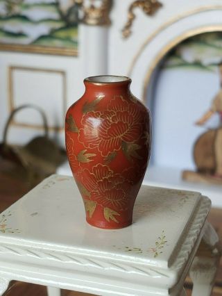 Vintage Dollhouse Miniature Artisan Porcelain Vase Japan Signed 1:12 3