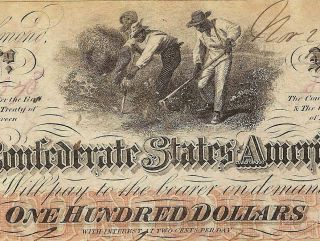 Au 1862 $100 Dollar Confederate States Currency Civil War Hoer Note Csa Paper