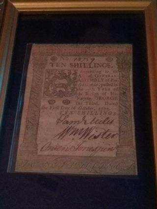 10 Shilling Note 1773 Framed