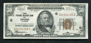 Fr.  1880 - G 1929 $50 Frbn Federal Reserve Bank Note Chicago,  Il About Unc