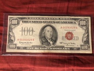 1966 $100 Dollar Bill United States Tender Red Seal Note Low Serial