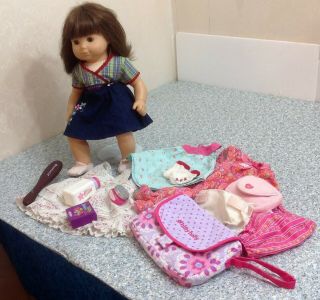 American Girl Bitty Baby Twin Doll Brown Hair And Eyes 16 " W/clothes Euc,  Acc.