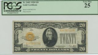 1928 Twenty Dollar $20 Gold Certificate Pcgs Very Fine 25