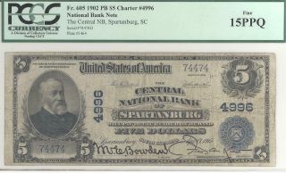 Central National Bank Of Spartanburg South Carolina $5 Pcgs 15 Ppq