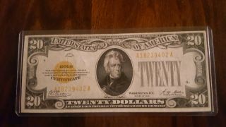 Series Of 1928 $20 Dollar Bill Gold Certificate A18239402a Vf Note