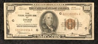 One Hundred Dollar Bill Federal Reserve Bank Of Chicago 1929