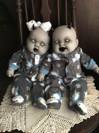 Alice & Axel,  Creepy Ooak Horror Baby Doll.  Twins Demon Reborn.  Devil Doll