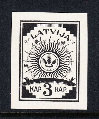 Latvia Lettland Scott 25,  Michel 15,  Proof In Black On White Chalky Paper