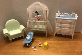 Barbie Doll Happy Family Midge Play All Day Green Nursery Baby Furniture Crib