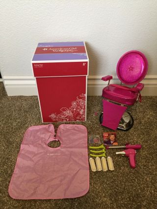 American Girl Hair Stylist Pink Salon Styling Chair Dolls With Accessories & Box