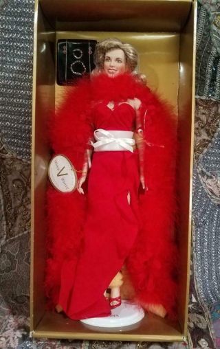 Franklin Vanna White Vinyl Portrait Doll Red Dress,  Feather Boa,  Jewels