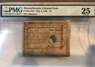 1780 Massachusetts Colonial Note 20 Shillings Fr Ma278 Pmg 25 Very Fine May 5