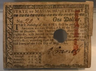 1780 Massachusetts Colonial Note 20 Shillings FR MA278 PMG 25 Very Fine May 5 2