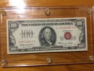 1966 Red Seal 100.  00 Dollar Bill.  Sharp