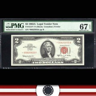 1963 - A $2 Legal Tender Star Note Red Seal Bill Pmg 67 Epq Fr 1514 0825933a