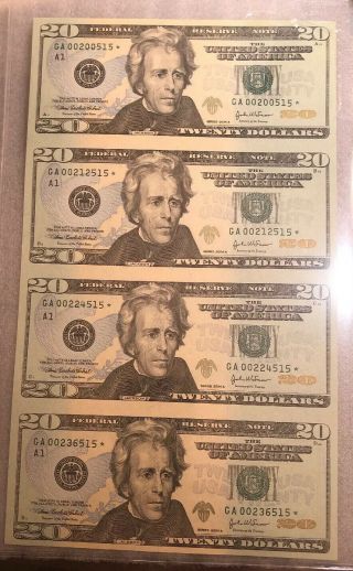 2004 A Us $20 Dollar Uncut Sheet Of 4 Federal Reserve Star Notes