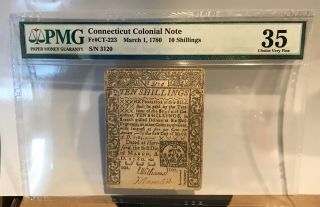 1780 Connecticut Colonial Note 10 Shillings Fr Ct - 223 Pmg 35 Very Fine March 1
