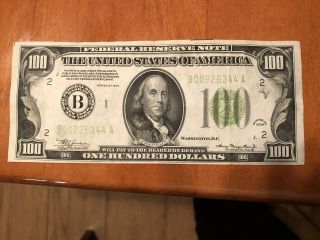 100 Dollar Bill 1934 Federal Reserve Note York York Circulated
