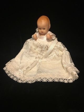 Vtg Nancy Ann Storybook Hush - A - Bye Baby Hard Plastic Doll Christening Gown Euc