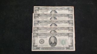 Five 1934 Series Twenty Dollar Federal Reserve Notes $20 Bills Priced To Sell