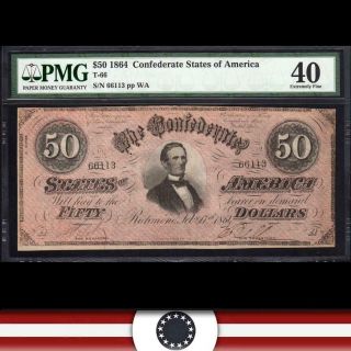 T - 66 1864 $50 Confederate Currency Pmg 40 Comment Civil War Bill 66113