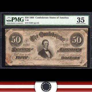 T - 66 1864 $50 Confederate Currency Pmg 35 Comment Civil War Bill 81587