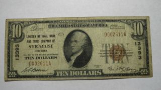 $10 1929 Syracuse York Ny National Currency Bank Note Bill Ch.  13393 Fine