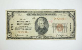 United States Series 1929 $20 National Currency Bank Note Trevorton Pennsylvania