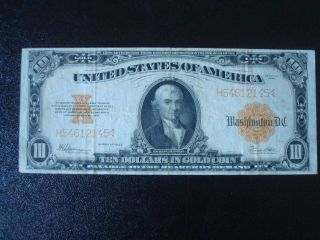 1922 $10 Ten Dollar Gold Seal Large Note Ten Dollars In Gold Coin Certificate