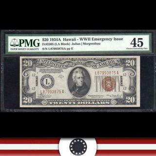 1934 - A $20 Hawaii Federal Reserve Note Pmg 45 Fr 2305 L87993875a