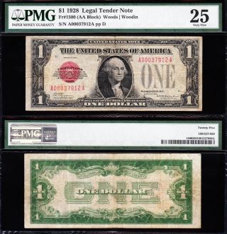 Scarce Bold & Crisp Vf 1928 $1 Red Seal Us Note Pmg 25 A00037912a